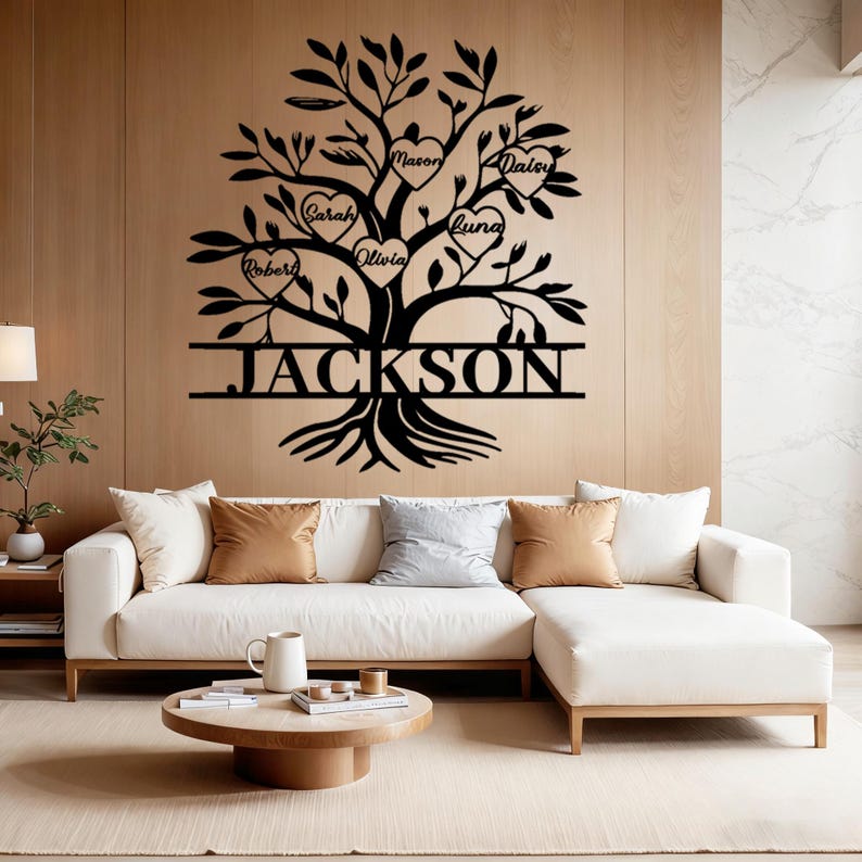 Family Tree Wall Art With Member Names, Custom Family Name Sign ...