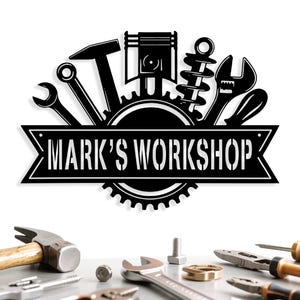 Custom Workshop Metal Wall Sign, Metal Workshop Sign, Dad Gift, Garage Sign, Garage Wall Art Décor, Papa&#39;s Work Area Hanging Plaque