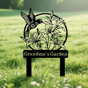 Custom Hummingbird Metal Garden Decor, Bird with Stakes Garden Sign,Flower Design Personalized Garden Sign,Custom Garden Name Sign,Home Gift