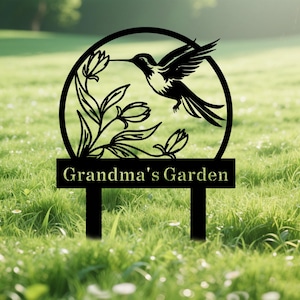 Custom Hummingbird Metal Garden Stake, Bird Garden Sign with Stakes,Personalized Flower Garden Sign,  Garden Name Sign, Gift for Gardener