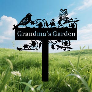 Enseigne de jardin fleurs en métal personnalisée,Pieu de jardin en métal avec oiseaux,Décoration de fleurs de jardin,Décoration de jardin personnalisée,Panneau de jardin extérieur