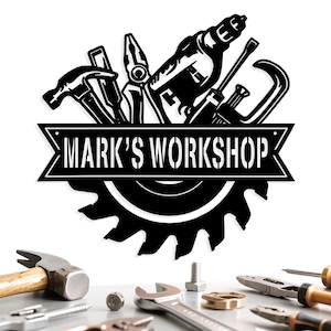 Custom Workshop Metal Name Sign,Worker Dad Gift Idea,Workshop Metal Sign,Metal Mechanic Sign,Man Cave Sign Idea,Garage Sign,Gift for Him