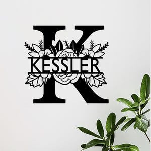 Letrero metálico con monograma personalizado y letra dividida, letrero metálico personalizado con nombre de familia, letrero con apellido, regalo de inauguración de la casa, regalo de boda, regalo para él