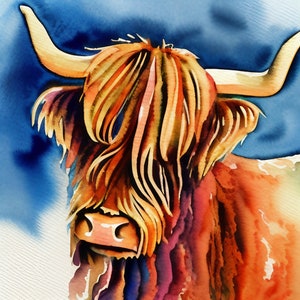 4 Highland Cattle Watercolor Print, Highland Cattle Digital Wall Art, Printable Wall Decor, Instant Digital Download, Cattle Wall Art