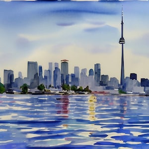 Toronto Watercolor Print, Toronto Digital Wall Art, Printable Wall Decor, Instant Digital Download, Toronto Wall Art