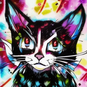 5 Anime-style cat graphics, cat digital art - 5 PNG files for: Printing, Clipart, Stickers or Crafting Projects.