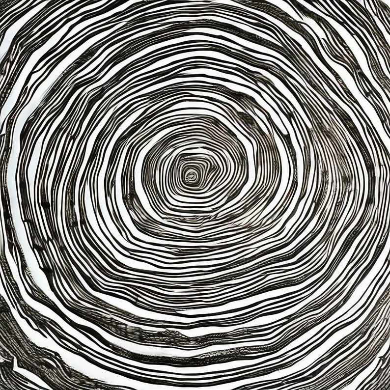 13 Pen and Ink Drawings of Woodcut Tree Rings, Tree Ring Art - 13 JPG ...