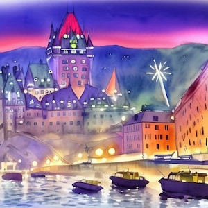 3 Quebec City Watercolor Print, Quebec City Digital Wall Art, Printable Wall Decor, Instant Digital Download, Quebec City Wall Art