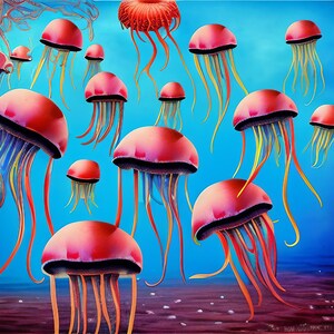 5 School of Jellyfish Print, Jellyfish Digital Wall Art, Printable Wall Decor, Instant Digital Download, Jellyfish Wall Art