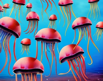 5 School of Jellyfish Print, Jellyfish Digital Wall Art, Printable Wall Decor, Instant Digital Download, Jellyfish Wall Art
