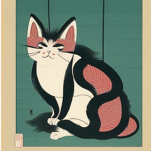 3 Prints, Ukiyo-e Cat Japanese Art, Asian Wall Art, Printable Art, Ukiyo-e printable