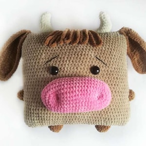 Crochet Cow Head Pillow Pattern (PDF) - Amigurumi Farm Animal Decor - Digital Download