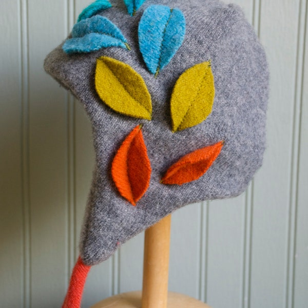 Fall Leaves Eco Cashmere Earflap Hat// 6-18 month size