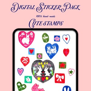 Pacchetto adesivi digitali francobolli carini / Disegnati a mano / Autocollant planificateur numérique/ Autocollant agenda numérique/ Clipart