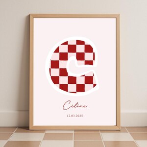 Póster con nombre personalizado para habitación infantil – Arte mural con letras a cuadros – Descarga digital – Impresión personalizada para habitación infantil – Regalo con nombre para bebé – Tablero de ajedrez
