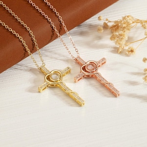Custom Cross Projection Necklace, Photo Projection Necklace, Memorial Jewelry, Baptism Gift, Birthday Gift, Gift for Wife, Gift for Her