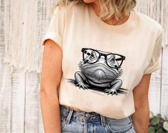 Funny Bearded Dragon T-Shirt: Lizard with Glasses, Reptile Lover Gift
