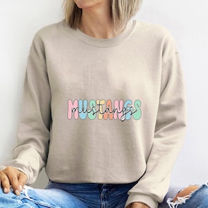 Mustangs Shirt – Cute Football Mascot Design, School Spirit Apparel, Mustangs Football Shirt, Comfortable School Pride Sweater