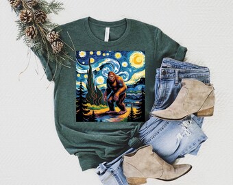 Bigfoot Van Gogh T-Shirt: Sasquatch Starry Night Art