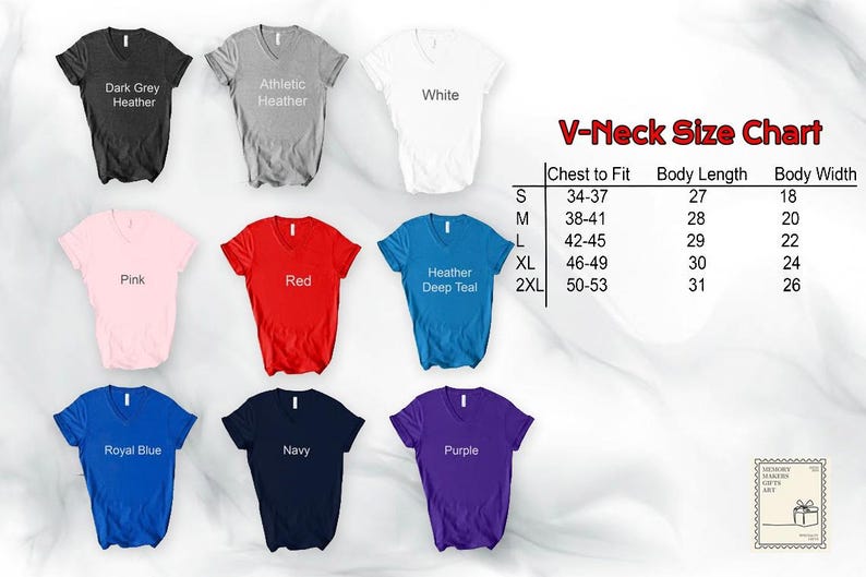 a collection of various t-shirt designs, including different colors and styles, along with size and fit information.