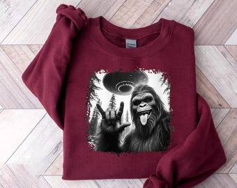 Funny Bigfoot UFO T-Shirt: Sasquatch Alien Graphic Tee