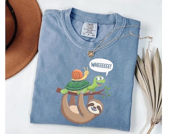 Funny Sloth Turtle Snail Graphic Tee: Nature Lover Gift