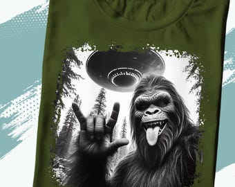 Funny Bigfoot Alien Abduction T-Shirt: Sasquatch UFO Graphic Tee