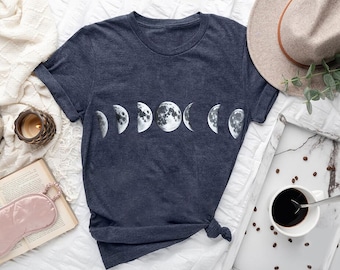 Moon Phases Shirt: Boho Witchy Lunar Cycle Graphic Tee