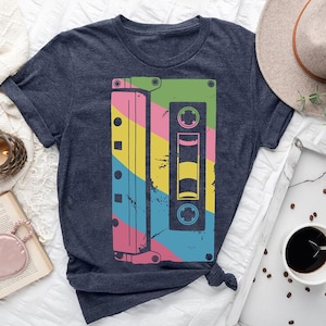 Retro shirt met cassettebandje – kleurrijk T-shirt met mixtape uit de jaren 80 en 90 – Vintage T-shirt voor muziekliefhebber voor mannen en vrouwen – Throwback-cadeau
