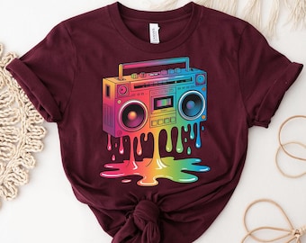 Retro Boombox Graphic Tee: 80s Melting Music Shirt