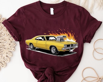 Yellow Muscle Car T-Shirt: Hot Rod, Classic Car Enthusiast