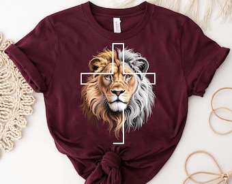 Lion and Cross Christian T-Shirt: Bold Faith Graphic Tee
