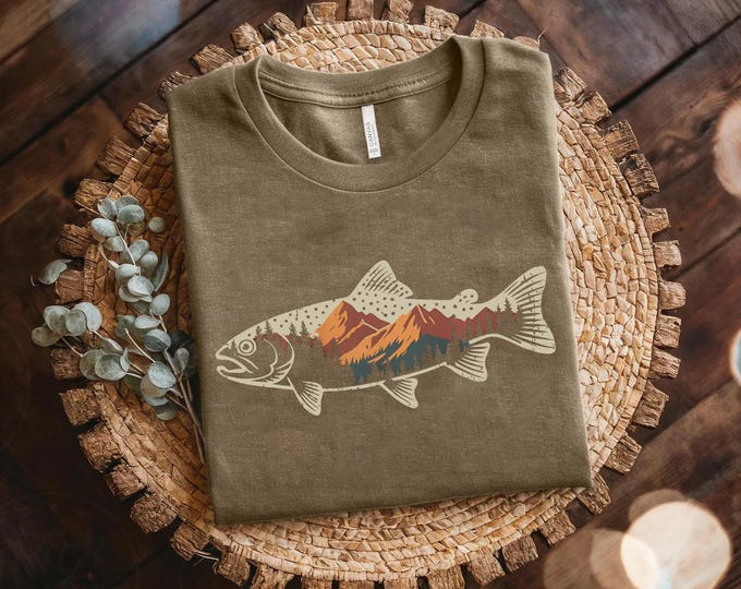 Mountain Fish Graphic Tee: Nature Lover Outdoor Apparel