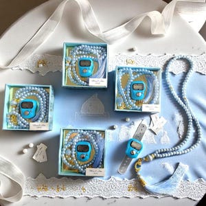 Ensemble bleu Tasbih et comptoir numérique – Cadeau musulman pour les invités