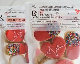 Biscuits de remerciement pour infirmière |Coffret cadeau de mini biscuits| Pochette à biscuits pour pilules sur ordonnance Rx