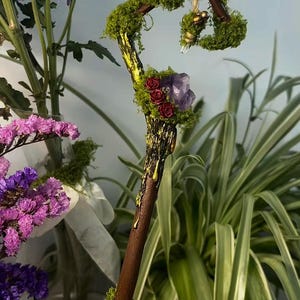 12 inch roos gesneden amethist toverstok - handgemaakte kristallen scepter met bergkristal en tijgeroog - cadeau spirituele genezing
