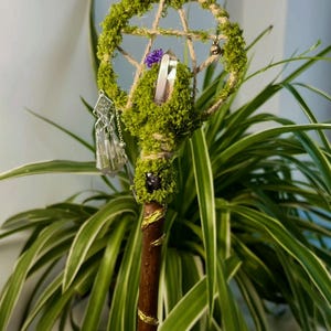 Handmade White Crystal & Amethyst Wand - 13&quot; Healing Ritual Tool with Adjustable Bell - Gift