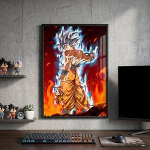 Goku Ultra Instinct Poster, Dragon Ball Z Anime Wall Art Print A4 Unframed, Fire Power Room Decor, DBZ Birthday Gift