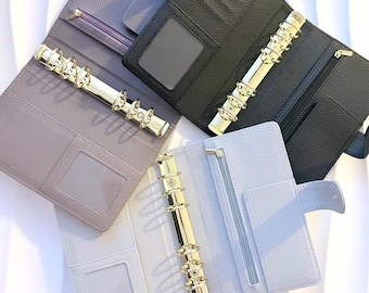 A6 Binder Ringbuch | schmal | Kieselleder | viele Farben | Budget | goldene Ringe | Planer | Notizmappe | Ringmappe | Budgeting