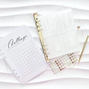 SET 5050 Euro Sparchallenge Binder | A5 Transparent Gold | 100 Umschläge Spar Challenge | 100 Envelope Savings Challenge Bild 1