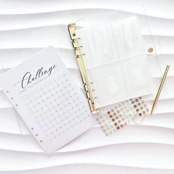 SET 5050 Euro Sparchallenge Binder | A5 Transparent Gold | 100 Umschläge Spar Challenge | 100 Envelope Savings Challenge