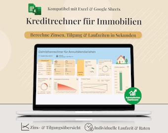 Calculadora inmobiliaria para Excel y Google Sheets | Calculadora de préstamos | Tabla de amortización e intereses con panel de control