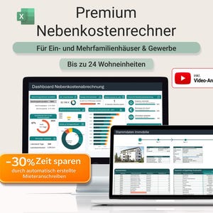 Einfache Nebenkostenabrechnung Excel-Rechner – Automatisches Mieteranschreiben | Ein- und Mehrfamilienhaus & Gewerbe | bis 24 Parteien