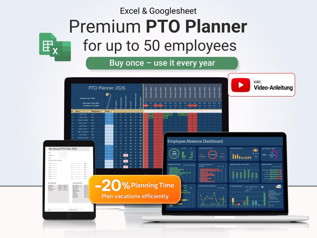 Excel & Google Sheets PTO Tracker | Staff Vacation Planner | Small ...