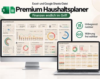 Premium Haushaltsplaner Excel & Google Sheets | Haushaltsbuch | Budget u. Sparplaner | Finanzplaner | Einnahmen Ausgaben | Ausgaben Tracker