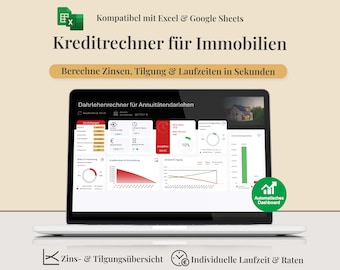 Calculadora de bienes raíces para Excel y Hojas de Cálculo de Google | Calculadora de préstamos | Plan de intereses y amortización con panel de control