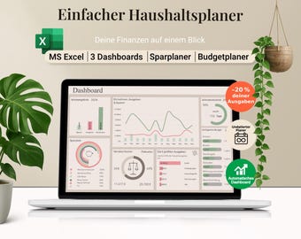 Excel Haushaltsplan | Budgetplaner & Haushaltsbuch | Finanzplaner Vorlage | Einnahmen Ausgaben | Sparzielplaner Excel