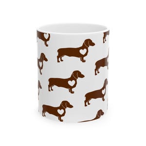 Dachshund Love Ceramic Mug, Dog Lover Gift, Cute Coffee Cup, Pet Owner Present, Valentines Day Mug, Dachshund Merchandise