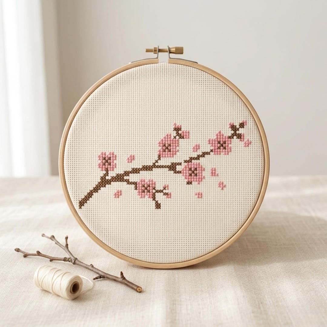 Cherry Blossom Cross Stitch Pattern PDF | Easy Japanese Sakura Branch ...