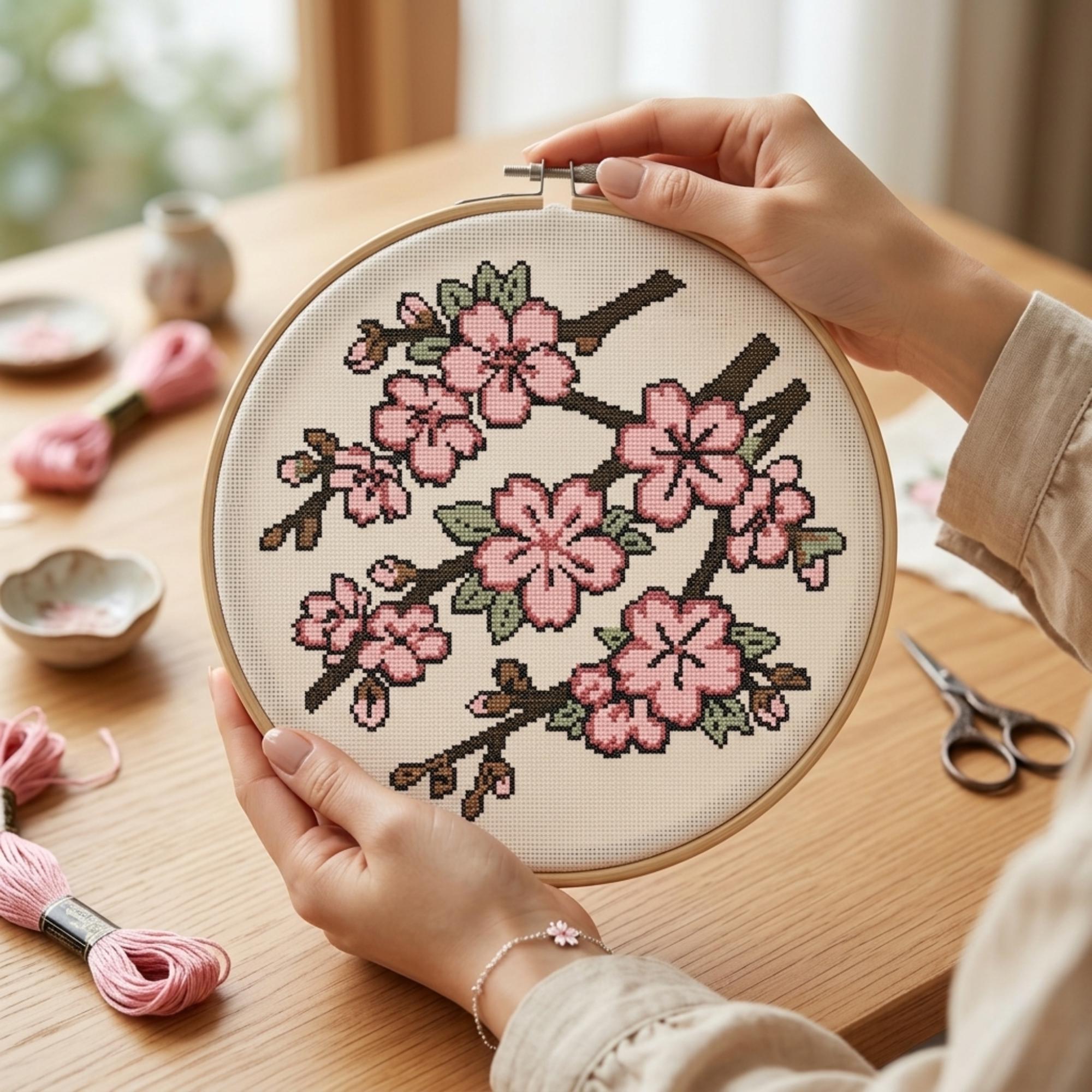 Cherry Blossom Cross Stitch Pattern | Japanese Sakura Embroidery PDF ...